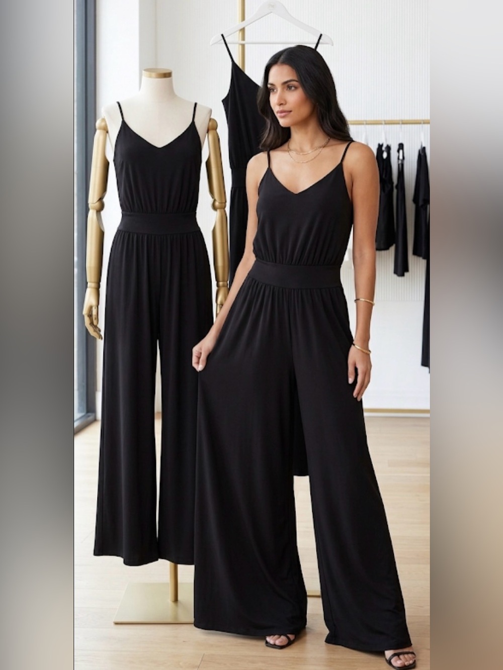 Brooklyn Isles BlackSpaghetti-Strap Jumpsuit